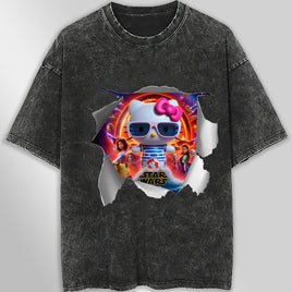 Hello kitty tee shirt - Star Wars movie cute funny graphic tees - Unisex wide sleeve style Dark Gray