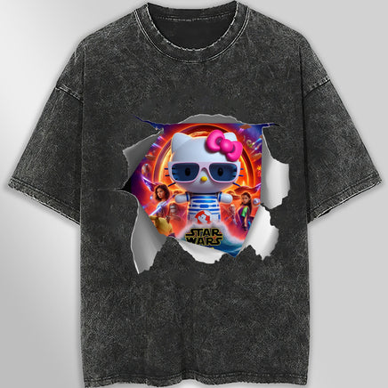 Hello kitty tee shirt - Star Wars movie cute funny graphic tees - Unisex wide sleeve style Dark Gray