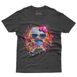 Hello kitty tee shirt - Starwars cute graphic tees - Unisex novelty cotton t shirt Black