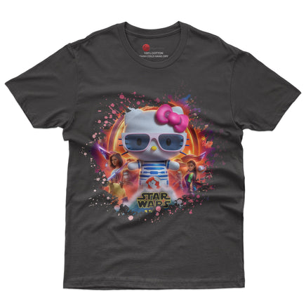 Hello kitty tee shirt - Starwars cute graphic tees - Unisex novelty cotton t shirt Black