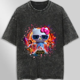 Hello kitty tee shirt - Starwars cute graphic tees - Unisex wide sleeve style Dark Gray