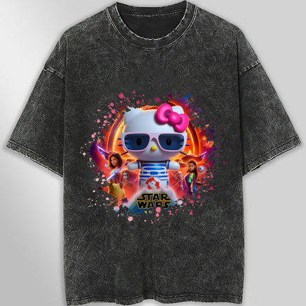Hello kitty tee shirt - Starwars cute graphic tees - Unisex wide sleeve style Dark Gray