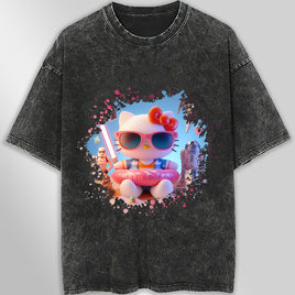 Hello kitty tee shirt - Starwars cute graphic tees - Unisex wide sleeve style Dark Gray
