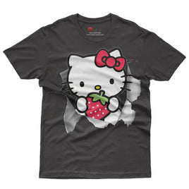 Hello kitty tee shirt - Strawberry hello kitty cute funny graphic tees - Unisex novelty cotton t shirt Black