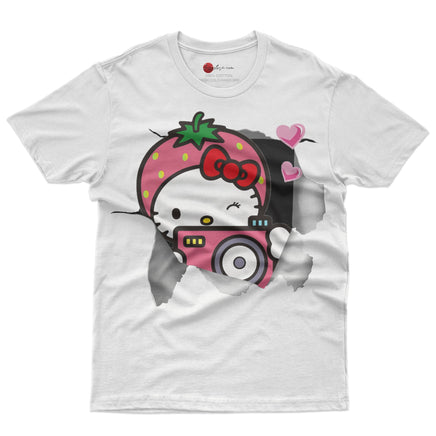 Hello kitty tee shirt - Strawberry hello kitty cute funny graphic tees - Unisex novelty cotton t shirt White