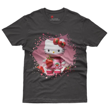 Hello kitty tee shirt - Strawberry Hello Kitty cute funny graphic tees - Unisex novelty cotton t shirt Black