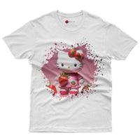 Hello kitty tee shirt - Strawberry Hello Kitty cute funny graphic tees - Unisex novelty cotton t shirt White