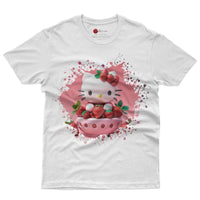 Hello kitty tee shirt - Strawberry Hello Kitty cute funny graphic tees - Unisex novelty cotton t shirt White