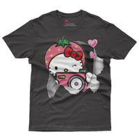 Hello kitty tee shirt - Strawberry hello kitty cute funny graphic tees - Unisex novelty cotton t shirt Black