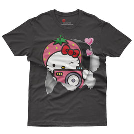 Hello kitty tee shirt - Strawberry hello kitty cute funny graphic tees - Unisex novelty cotton t shirt Black