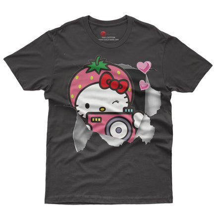 Hello kitty tee shirt - Strawberry hello kitty cute funny graphic tees - Unisex novelty cotton t shirt Black