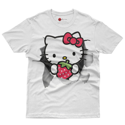 Hello kitty tee shirt - Strawberry hello kitty cute funny graphic tees - Unisex novelty cotton t shirt White