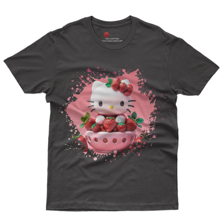 Hello kitty tee shirt - Strawberry Hello Kitty cute funny graphic tees - Unisex novelty cotton t shirt Black