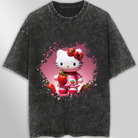 Hello kitty tee shirt - Strawberry Hello Kitty cute funny graphic tees - Unisex wide sleeve style - Lusy Store LLC