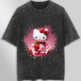 Hello kitty tee shirt - Strawberry Hello Kitty cute funny graphic tees - Unisex wide sleeve style Dark Gray