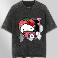 Hello kitty tee shirt - Strawberry hello kitty cute funny graphic tees - Unisex wide sleeve style Dark Gray