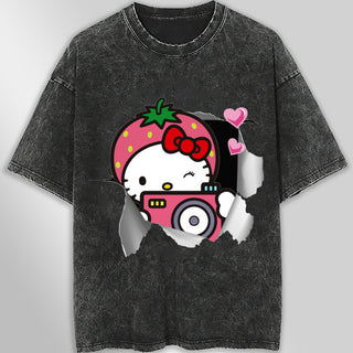 Hello kitty tee shirt - Strawberry hello kitty cute funny graphic tees - Unisex wide sleeve style - Lusy Store LLC