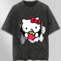 Hello kitty tee shirt - Strawberry hello kitty cute funny graphic tees - Unisex wide sleeve style Dark Gray