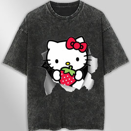 Hello kitty tee shirt - Strawberry hello kitty cute funny graphic tees - Unisex wide sleeve style - Lusy Store LLC