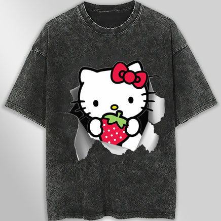 Hello kitty tee shirt - Strawberry hello kitty cute funny graphic tees - Unisex wide sleeve style Dark Gray