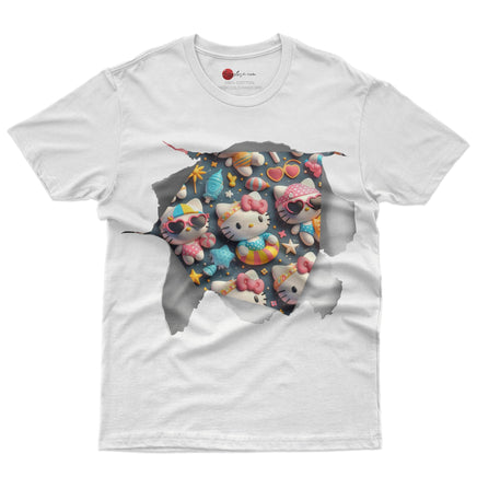 Hello kitty tee shirt - Summer cute funny graphic tees - Unisex novelty cotton t shirt White