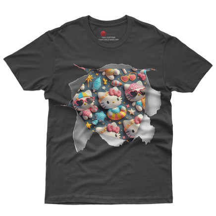 Hello kitty tee shirt - Summer cute funny graphic tees - Unisex novelty cotton t shirt Black