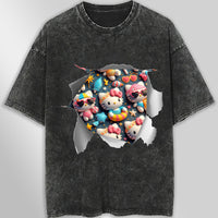 Hello kitty tee shirt - Summer cute funny graphic tees - Unisex wide sleeve style Dark Gray