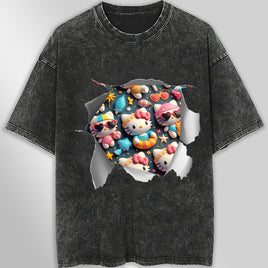 Hello kitty tee shirt - Summer cute funny graphic tees - Unisex wide sleeve style Dark Gray