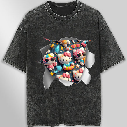 Hello kitty tee shirt - Summer cute funny graphic tees - Unisex wide sleeve style Dark Gray
