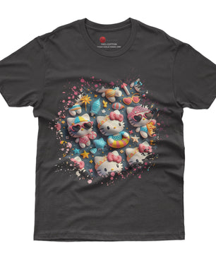 Hello kitty tee shirt - Summer cute graphic tees - Unisex novelty cotton t shirt - Lusy Store LLC