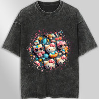 Hello kitty tee shirt - Summer cute graphic tees - Unisex wide sleeve style Dark Gray
