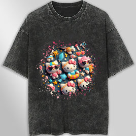 Hello kitty tee shirt - Summer cute graphic tees - Unisex wide sleeve style Dark Gray