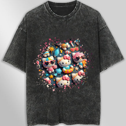 Hello kitty tee shirt - Summer cute graphic tees - Unisex wide sleeve style Dark Gray