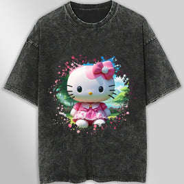 Hello kitty tee shirt - Summer funny graphic tees - Unisex wide sleeve style Dark Gray