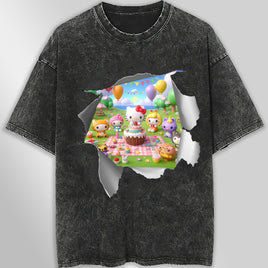 Hello kitty tee shirt - Summer funny graphic tees - Unisex wide sleeve style Dark Gray