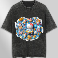 Hello kitty tee shirt - Summer funny graphic tees - Unisex wide sleeve style Dark Gray