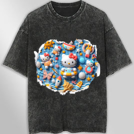Hello kitty tee shirt - Summer funny graphic tees - Unisex wide sleeve style Dark Gray