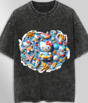 Hello kitty tee shirt - Summer funny graphic tees - Unisex wide sleeve style - Lusy Store LLC