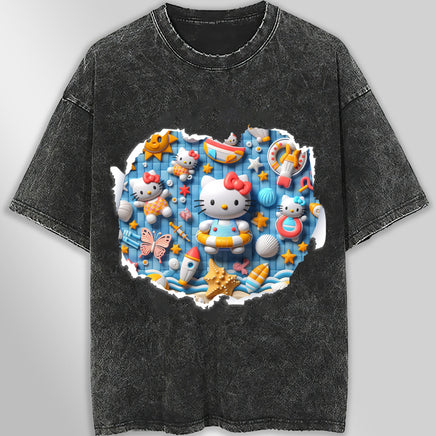 Hello kitty tee shirt - Summer funny graphic tees - Unisex wide sleeve style Dark Gray