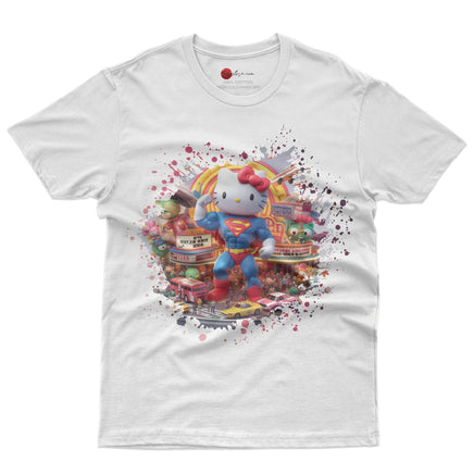 Hello kitty tee shirt - Supperman cute graphic tees - Unisex novelty cotton t shirt White