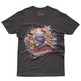 Hello kitty tee shirt - Supperman cute graphic tees - Unisex novelty cotton t shirt Black