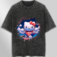 Hello kitty tee shirt - Supperman cute graphic tees - Unisex wide sleeve style Dark Gray