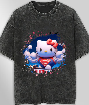 Hello kitty tee shirt - Supperman cute graphic tees - Unisex wide sleeve style - Lusy Store LLC