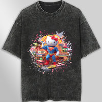Hello kitty tee shirt - Supperman cute graphic tees - Unisex wide sleeve style Dark Gray