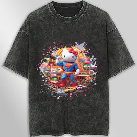 Hello kitty tee shirt - Supperman cute graphic tees - Unisex wide sleeve style Dark Gray