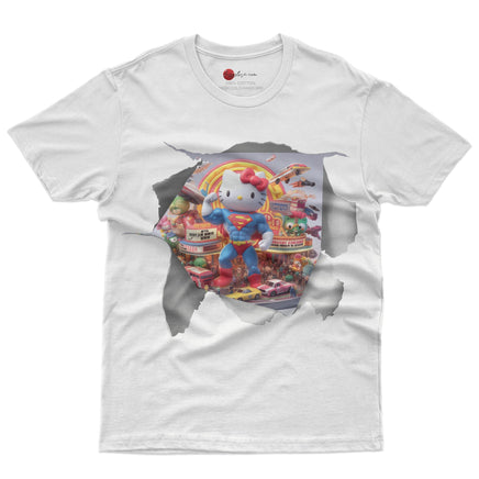 Hello kitty tee shirt - Supperman funny graphic tees - Unisex novelty cotton t shirt White