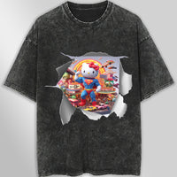 Hello kitty tee shirt - Supperman funny graphic tees - Unisex wide sleeve style Dark Gray