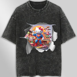 Hello kitty tee shirt - Supperman funny graphic tees - Unisex wide sleeve style Dark Gray