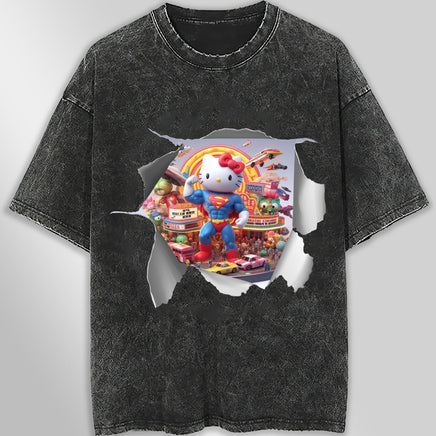 Hello kitty tee shirt - Supperman funny graphic tees - Unisex wide sleeve style Dark Gray