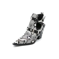 Snakeskin Buckles Short Boots White EU 37 US 6.5